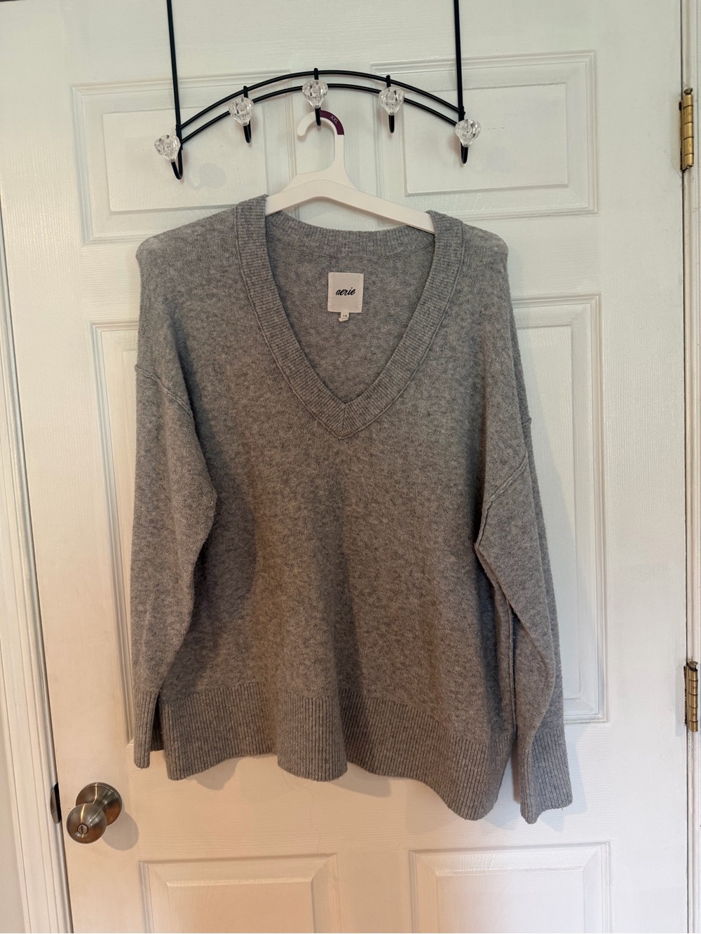 aerie V-Neck Relaxed Knit Sweater — Gray